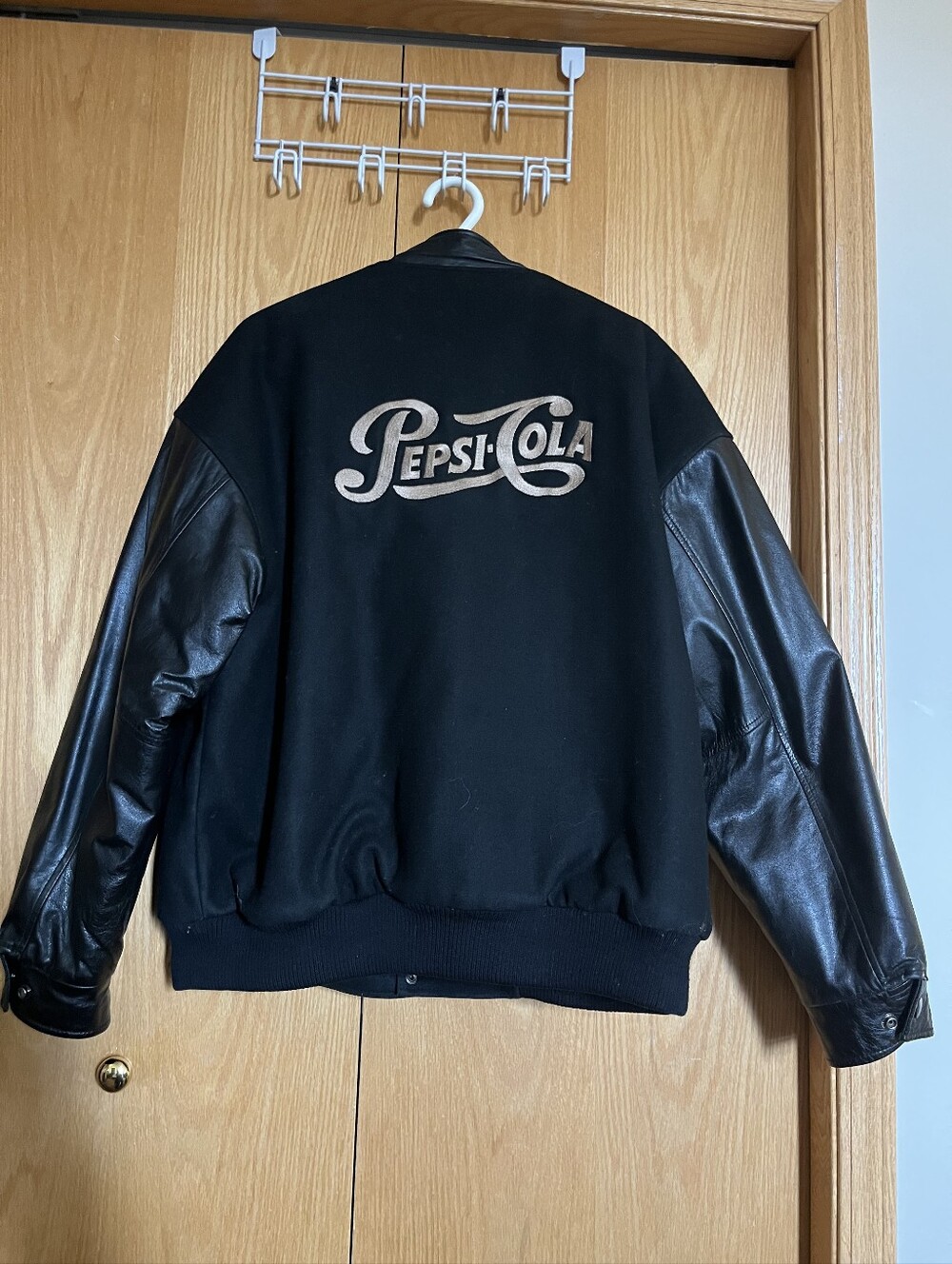 Pepsi Cola Black Varsity Jacket with Leather Sleeves